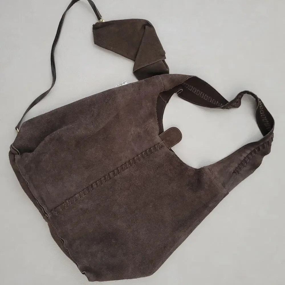 Haute Hippie 100% Leather Festival Boho Suede Hobo Brown Purse Bag Wallet